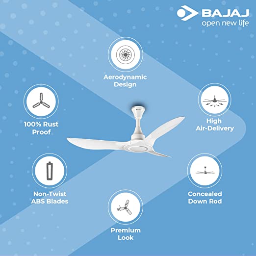 Bajaj Astor 1250mm White and Silver Chrome Ceiling Fan Bajaj Astor 1250mm White and Silver Chrome Ceiling Fan